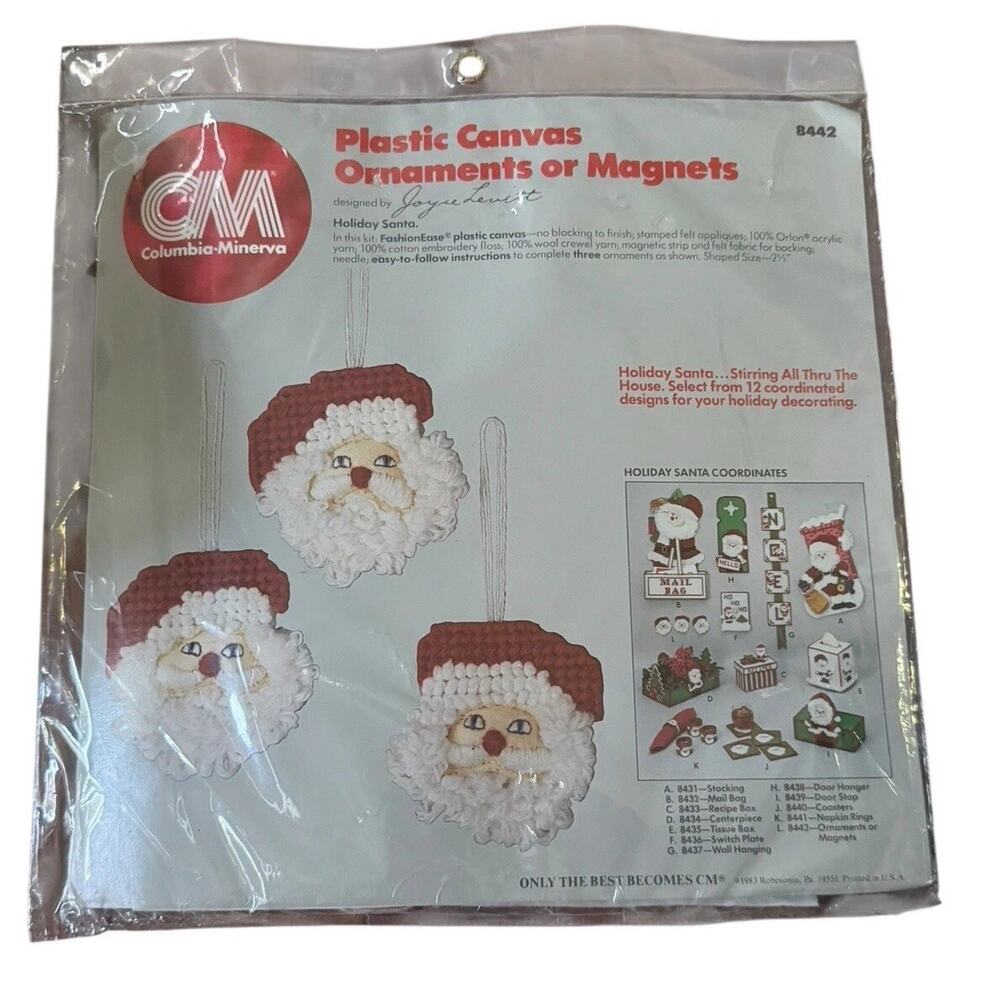 Christmas Santa Face Magnet Ornament Plastic Canvas/Embroidery Needlepoint Kit